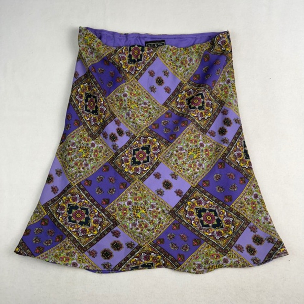S.C. & CO. Purple Patchwork Paisley A-Line Mini Skirt Woman's Size M‎